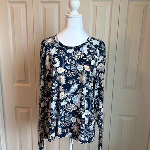 Floral Long Sleeve Women's Top - navy blue floral print